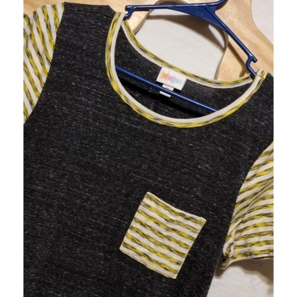 Lularoe Women's Heathered Gray stripe sleeves Carly Swing‎ Dress Size XS - Picture 1 of 5